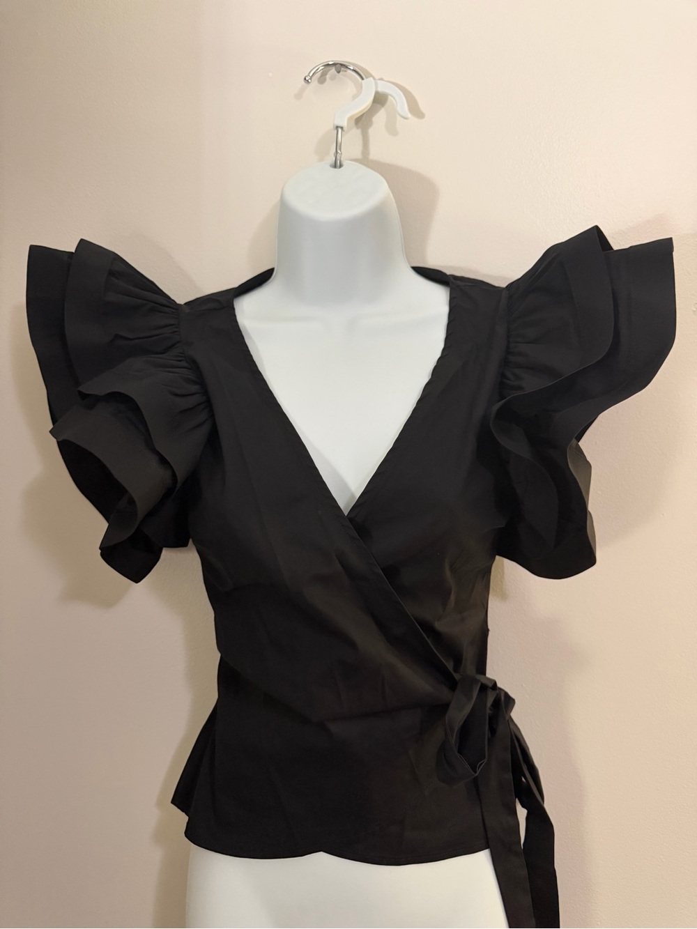 Maven Ruffle-Sleeve Wrap Blouse in Black NWT small